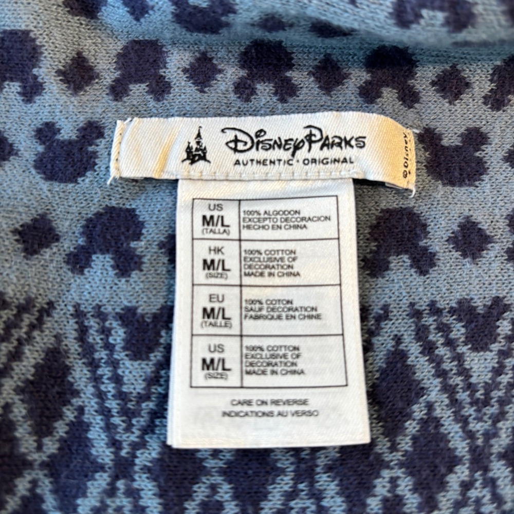 Disney Parks Mickey Mouse Blue Fair Isle Fringe Open Front Cardigan Sweater M/L - Picture 5 of 7
